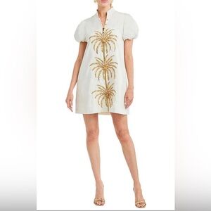 Mestiza Dress with Gold Details Elliana Poplin Palm Tree Large